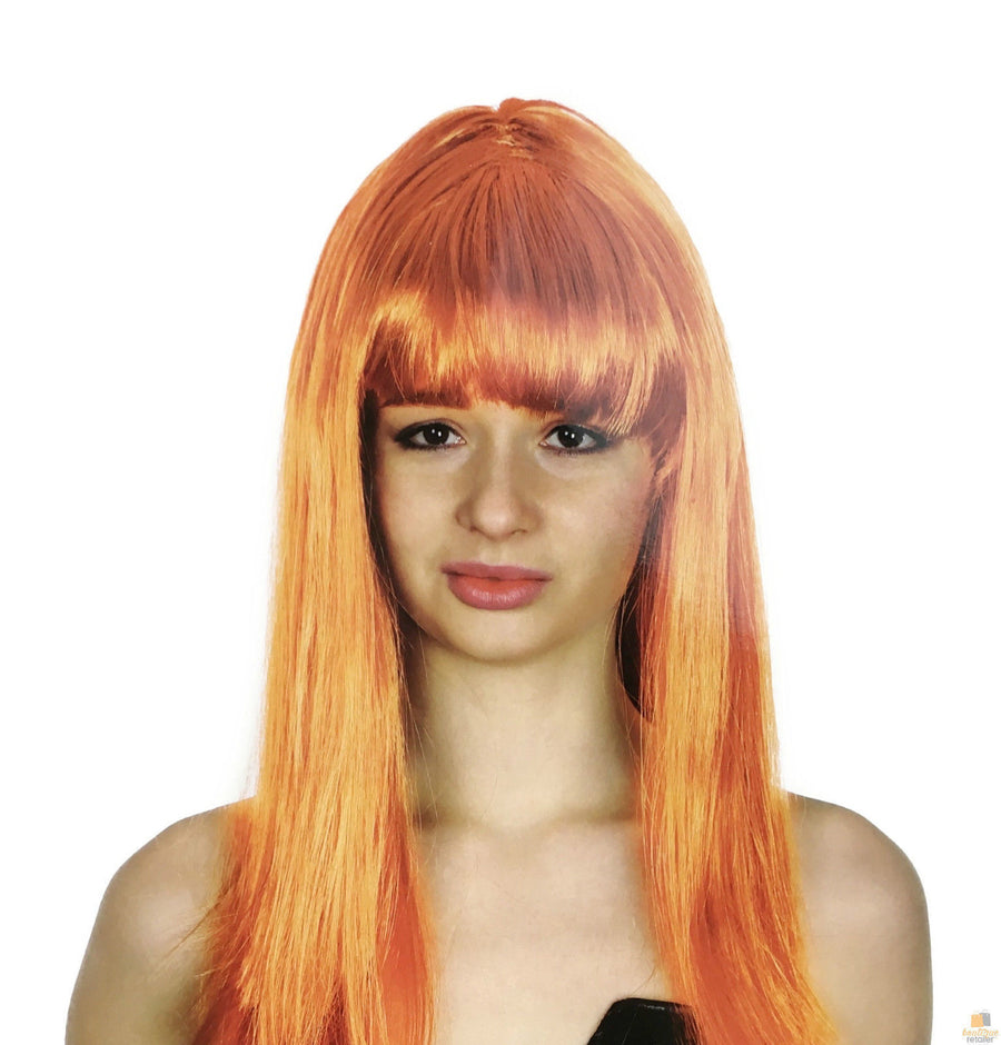LONG WIG Straight Party Hair Costume Fringe Cosplay Fancy Dress 70cm Womens - Orange (22462) - SuperSaverAU - view 1