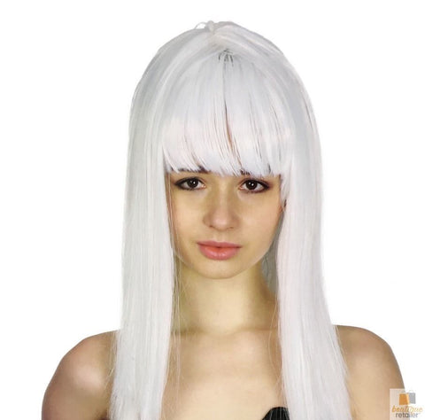 Premium Long Straight Wig with Fringe - White, 70cm