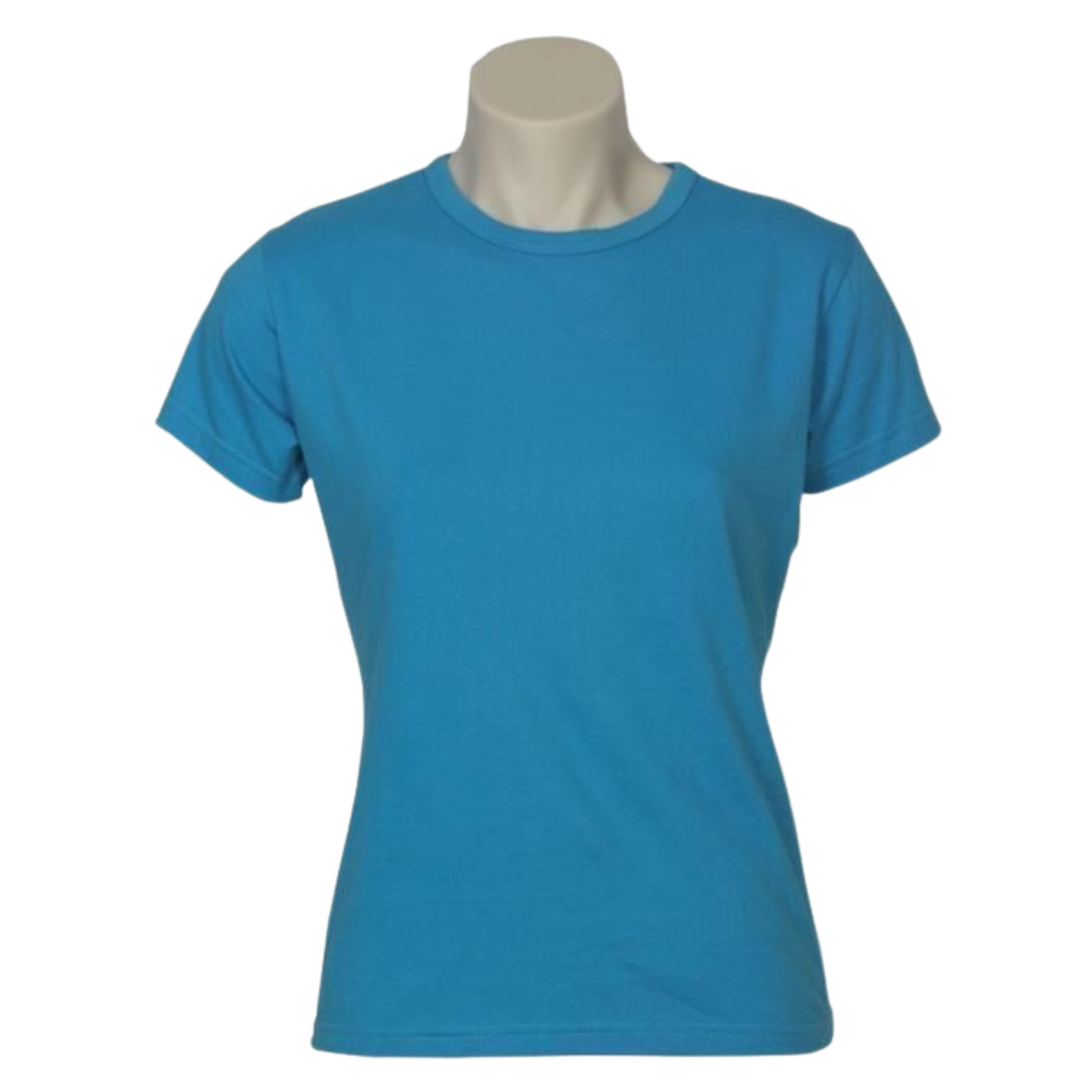 Premium Women's Cyan Blue 100% Cotton Plain Crew Neck T-Shirt Size 10