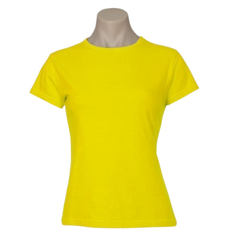 Premium Women's Yellow 100% Cotton Plain Crew Neck T-Shirt Size 22