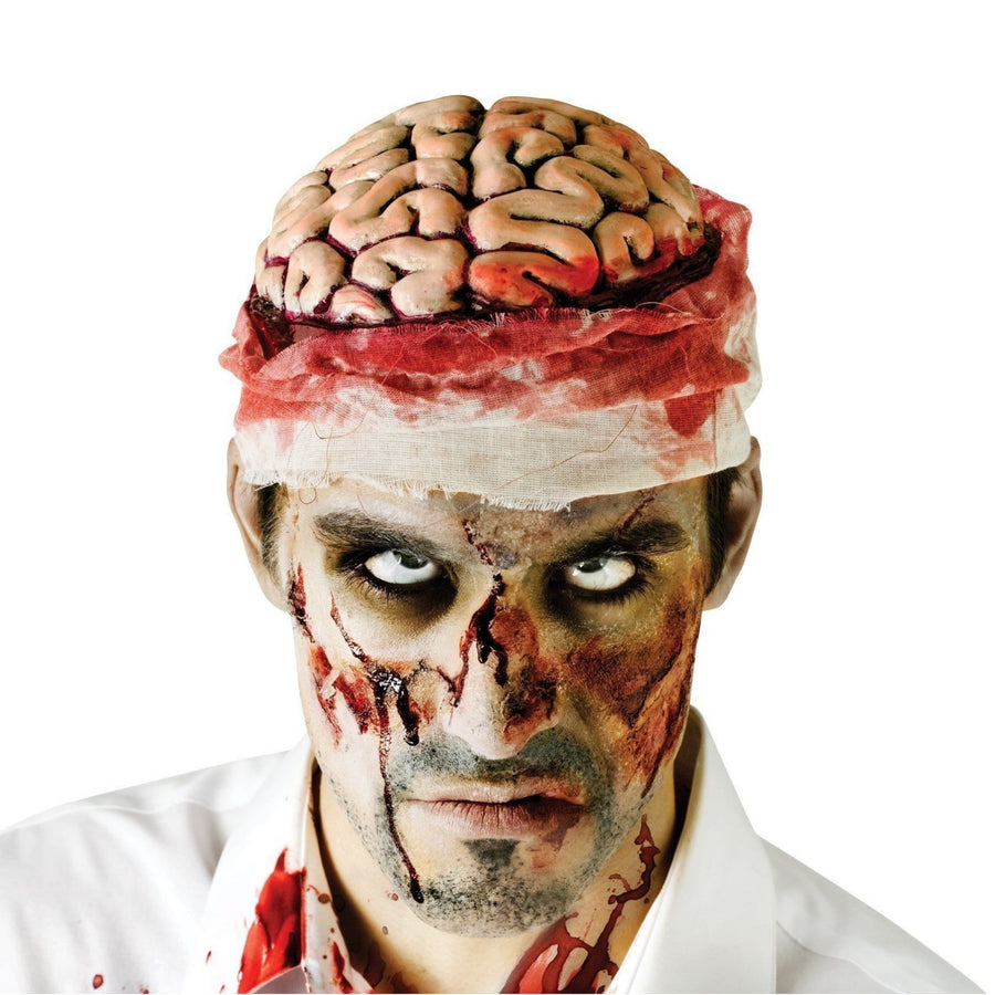 Premium Zombie Brain Skull Cap with Bandage - Latex