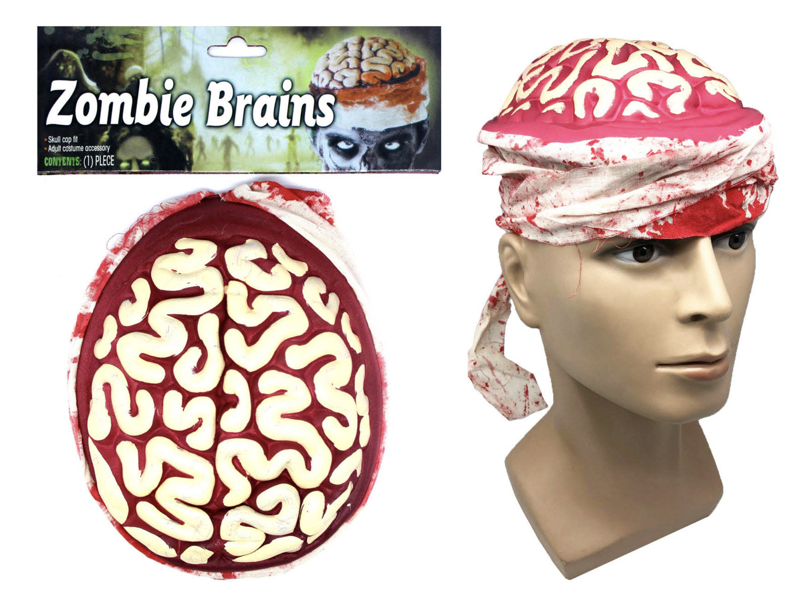 Premium Zombie Brain Skull Cap with Bandage - Latex