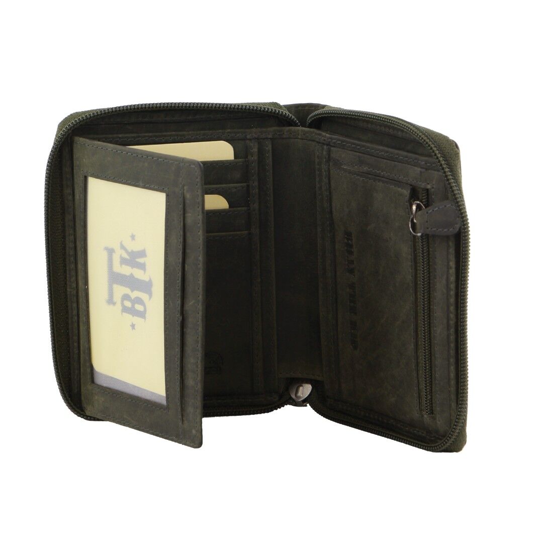 Billy The Kid Leather Wallet with Zip & Coin Pocket - Olive