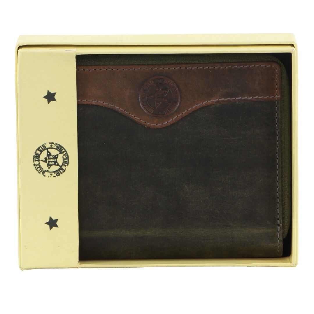 Billy The Kid Leather Wallet with Zip & Coin Pocket - Olive