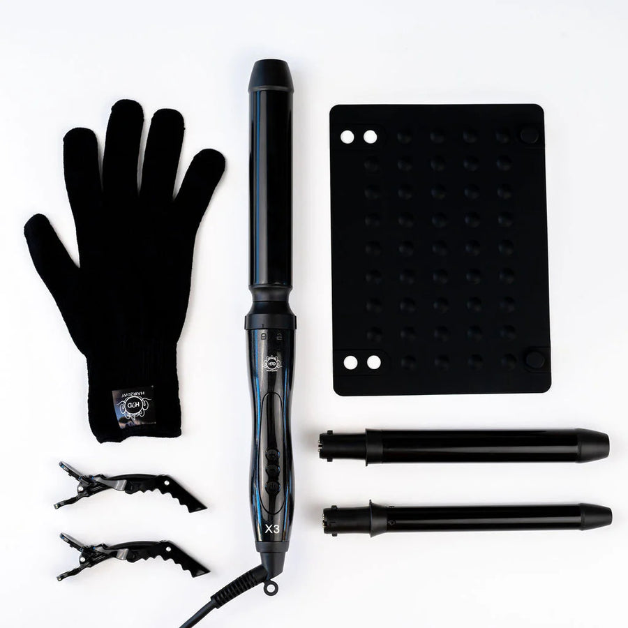H2D X3 Black Ceramic Curling Wand with 3 Interchangeable Barrels