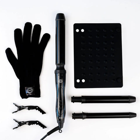H2D X3 Black Ceramic Curling Wand with 3 Interchangeable Barrels