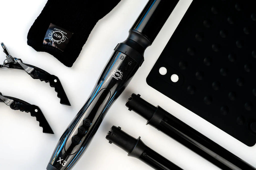 H2D X3 Black Ceramic Curling Wand with 3 Interchangeable Barrels