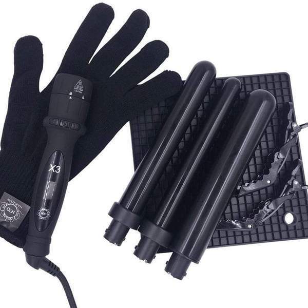 H2D X3 Black Ceramic Curling Wand with 3 Interchangeable Barrels