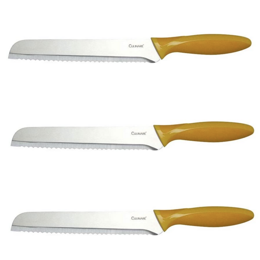 Culinare Bread Knife Set with Japanese Stainless Steel Blades - Yellow, 3 Pack