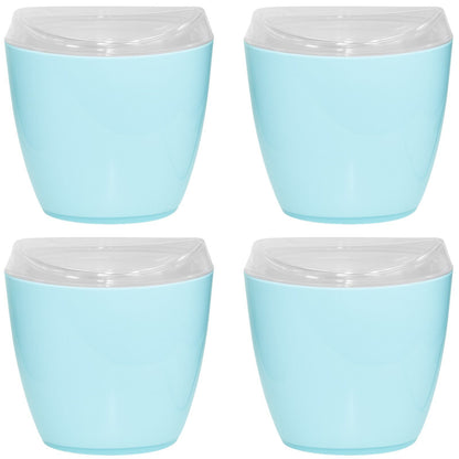 4x Oval Swing Top Waste Rubbish Bin Acrylic Lightweight Compact Bathroom Office in Blue