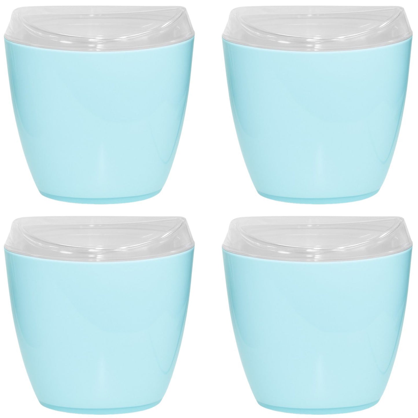 4x Oval Swing Top Waste Rubbish Bin Acrylic Lightweight Compact Bathroom Office in Blue