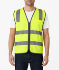 Hi Vis Safety Vest Reflective Tape Zip Up Workwear Pocket High Visibility in Yellow - M - SuperSaverAU - view 2