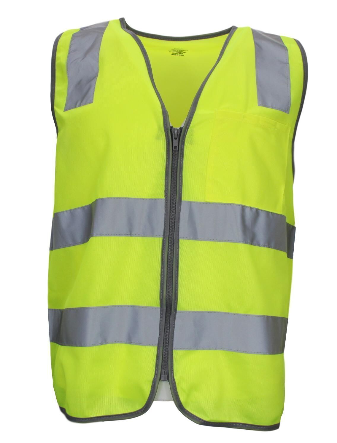 Hi Vis Safety Vest Reflective Tape Zip Up Workwear Pocket High Visibility in Yellow - XL