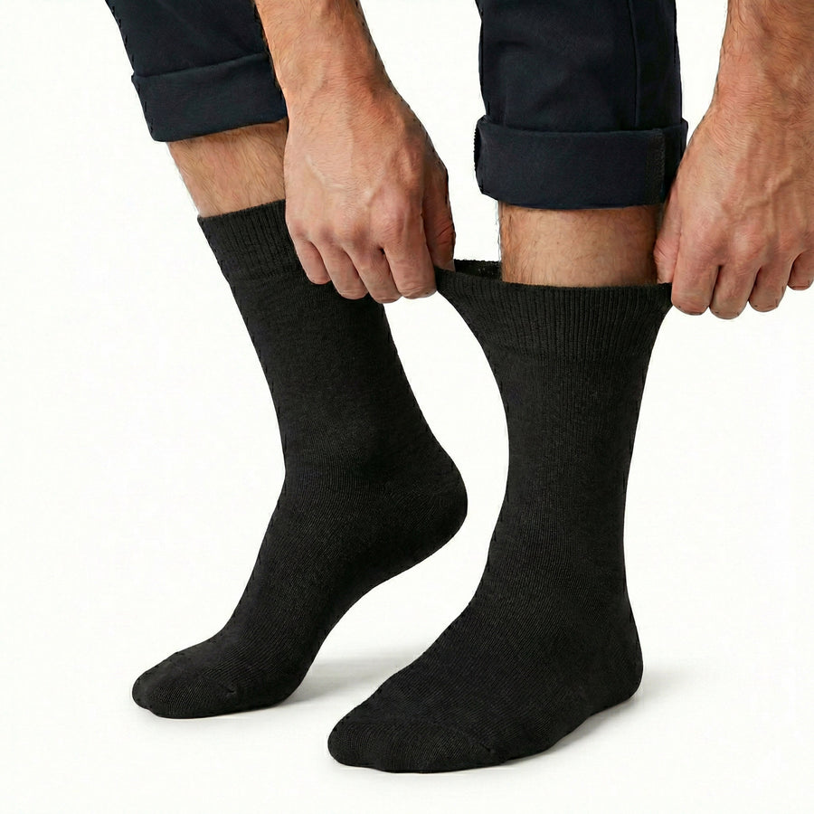 Premium 1 Pair Black Cotton Rich Loose Top Diabetic Comfort Socks Size 11-14