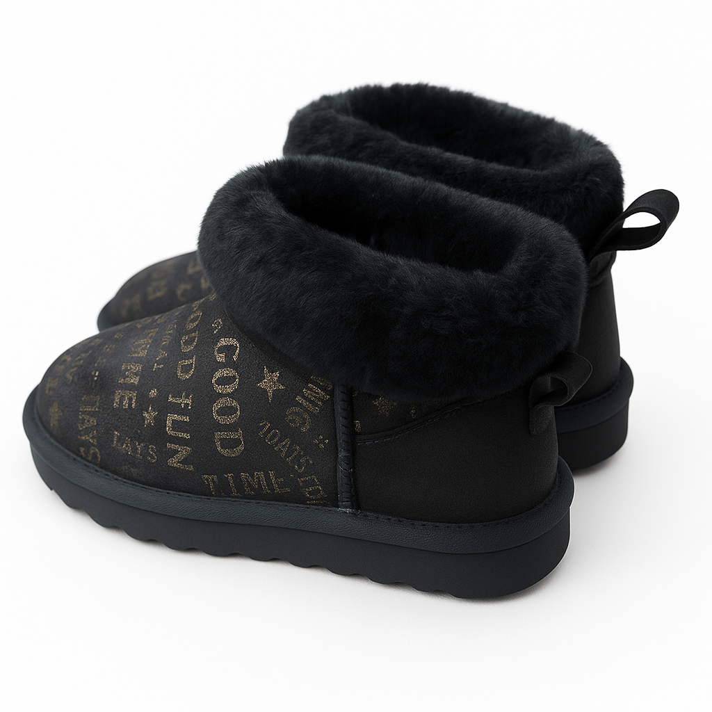 Premium Women's Gold Black Australian Sheepskin Wool Mini UGG Boots Size 4