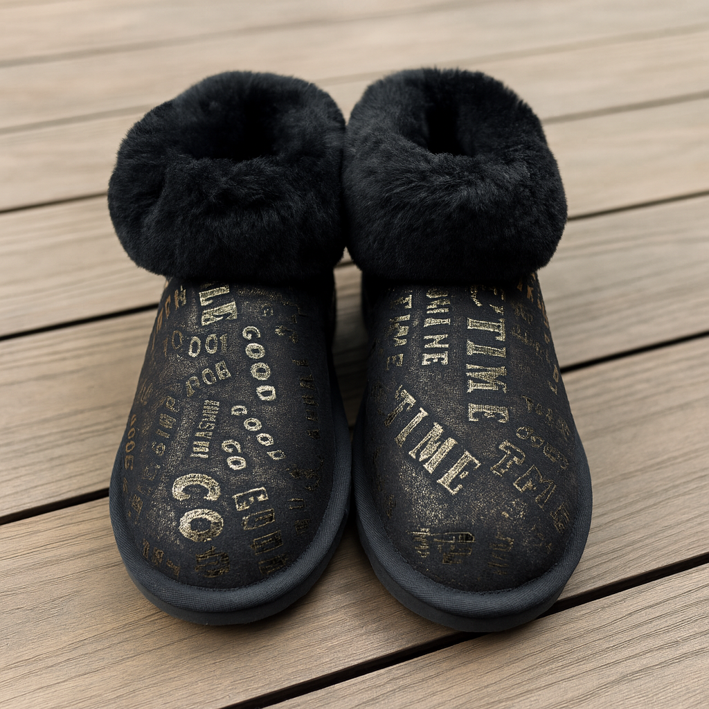 Premium Women's Gold Black Australian Sheepskin Wool Mini UGG Boots Size 4