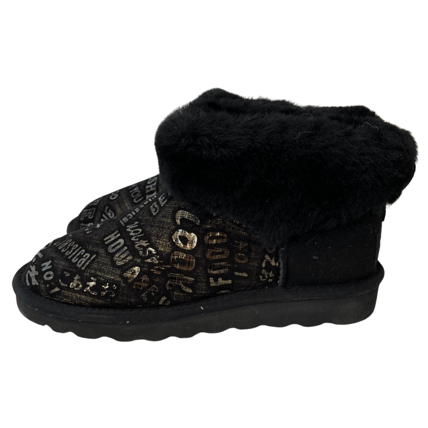 Womens Australian Sheepskin Wool Fur Mini UGG Ankle Boots in Gold Black - 9