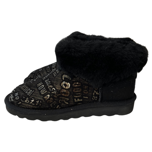Womens Australian Sheepskin Wool Fur Mini UGG Ankle Boots in Gold Black - 9