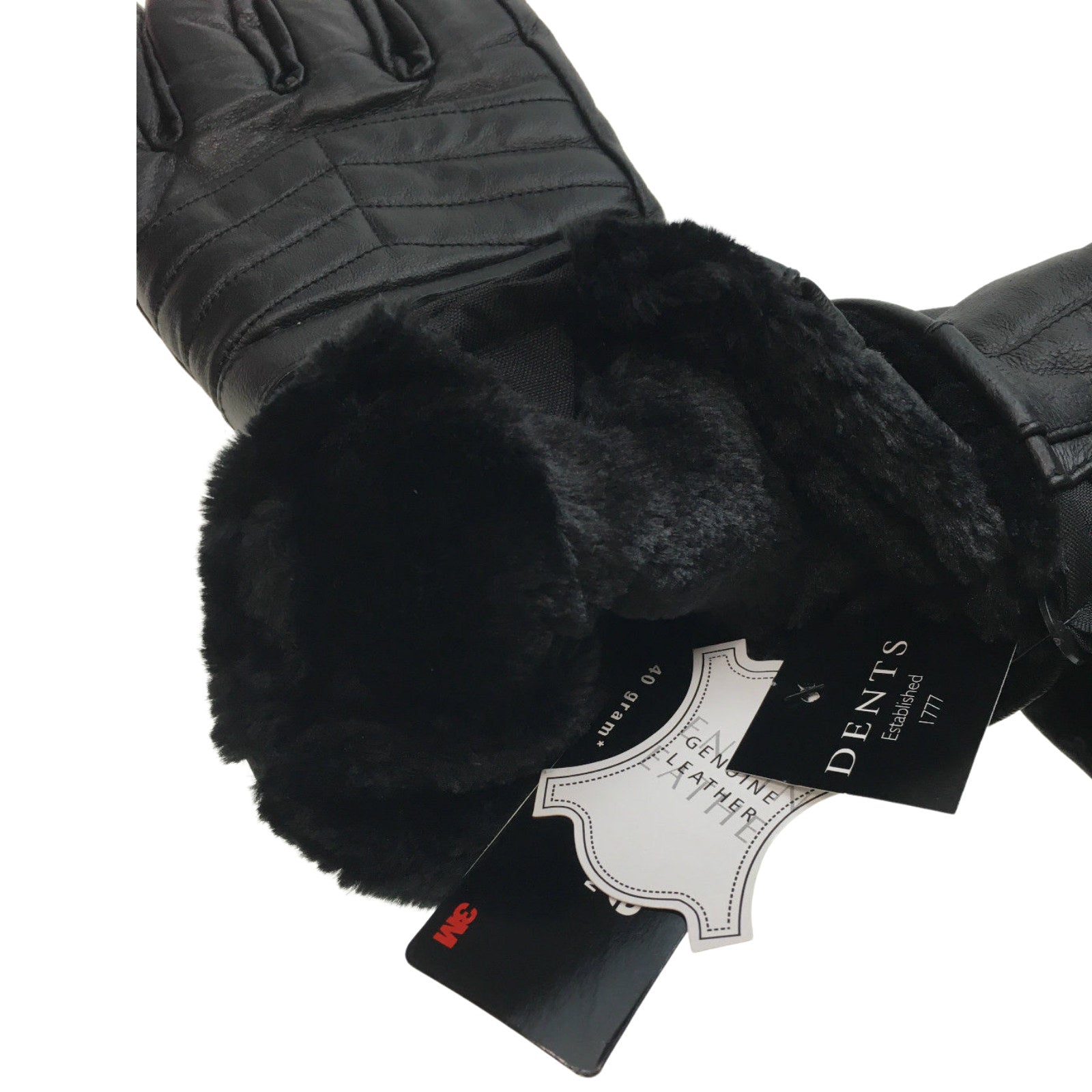 3M DENTS Thinsulate Genuine Leather Motorbike Gloves with Faux Fur Lining - Black, M