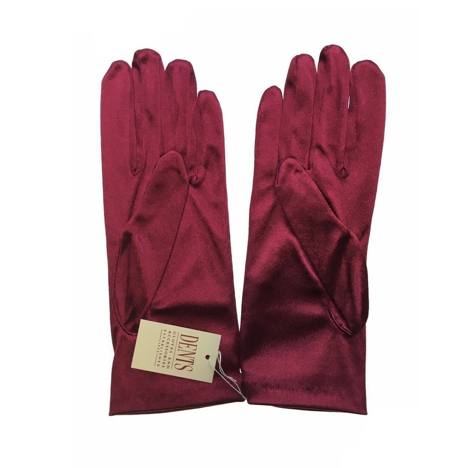 Dents Wrist Length Stretch Satin Evening Gloves - Wine Red