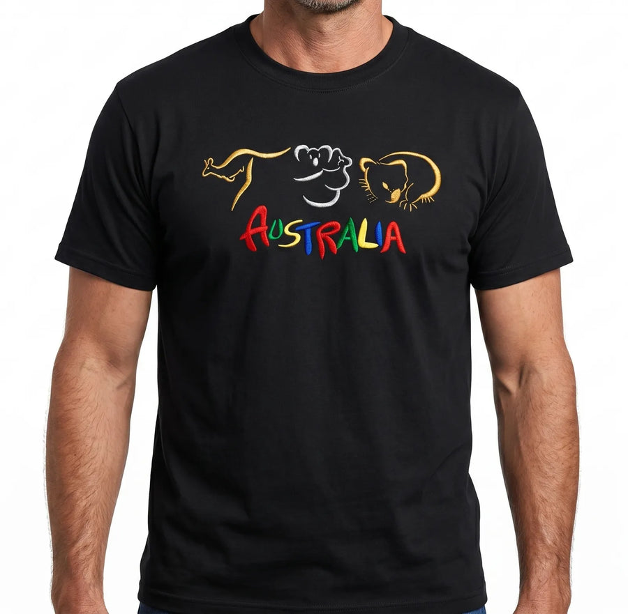 Premium Black Adult Australia Kangaroo Koala 100% Cotton T-Shirt S