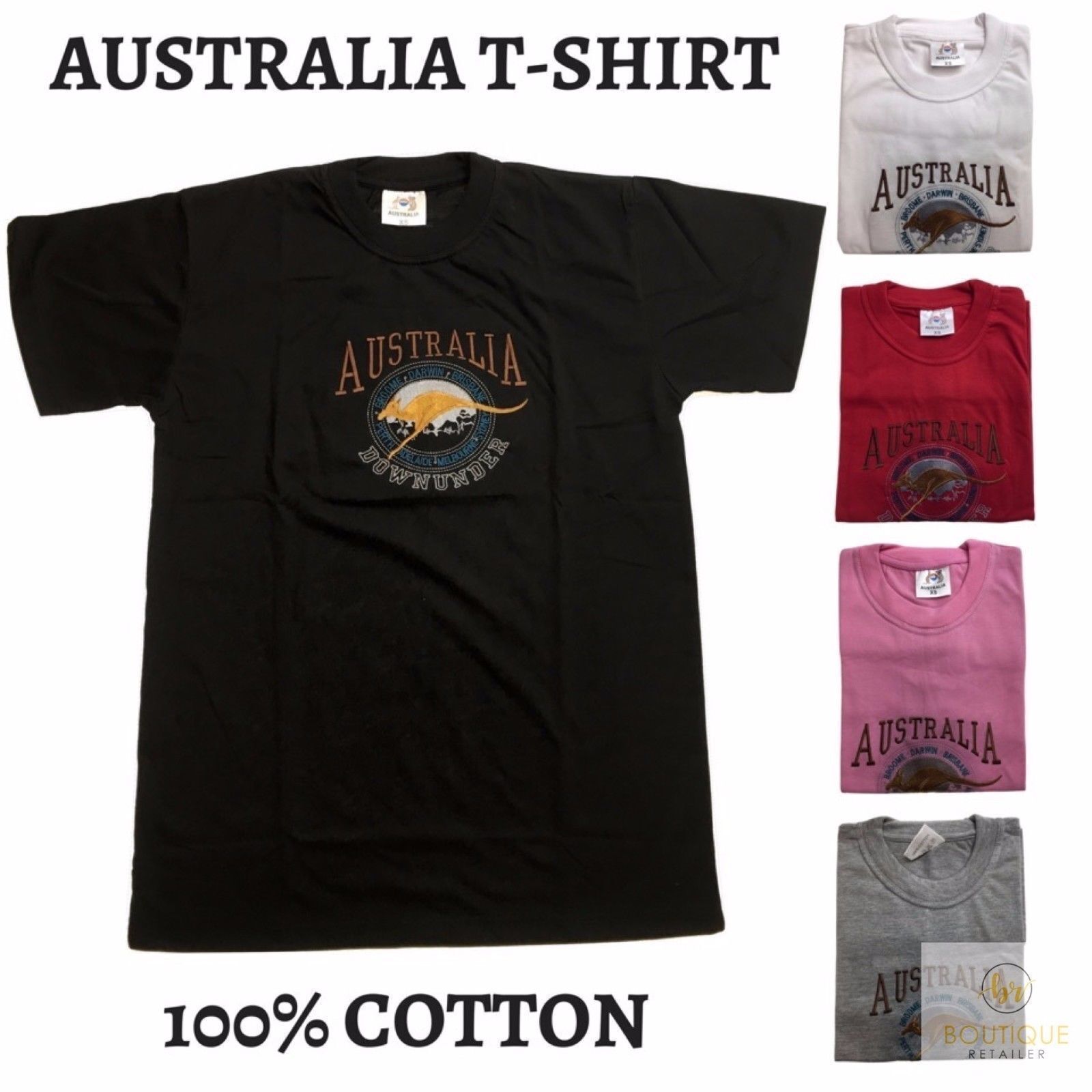 Premium Grey Adult Australia Kangaroo 100% Cotton T-Shirt M