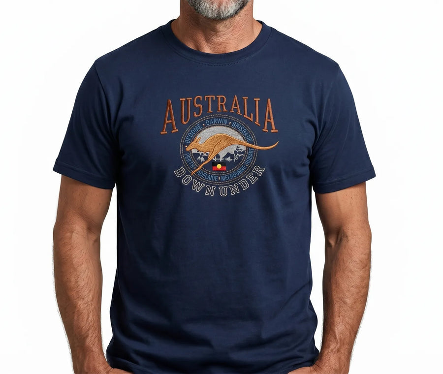 Premium Navy Adult Australia Kangaroo 100% Cotton T-Shirt M