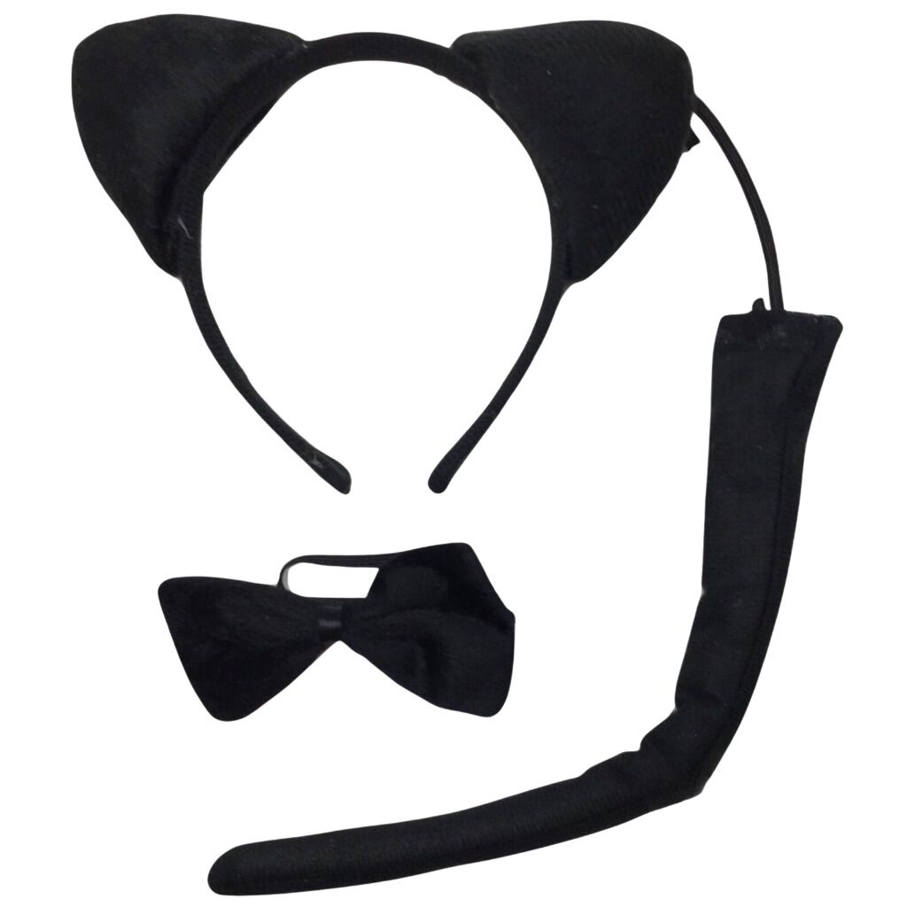 Premium Black Cat Ears Headband, Bow Tie & Tail Set