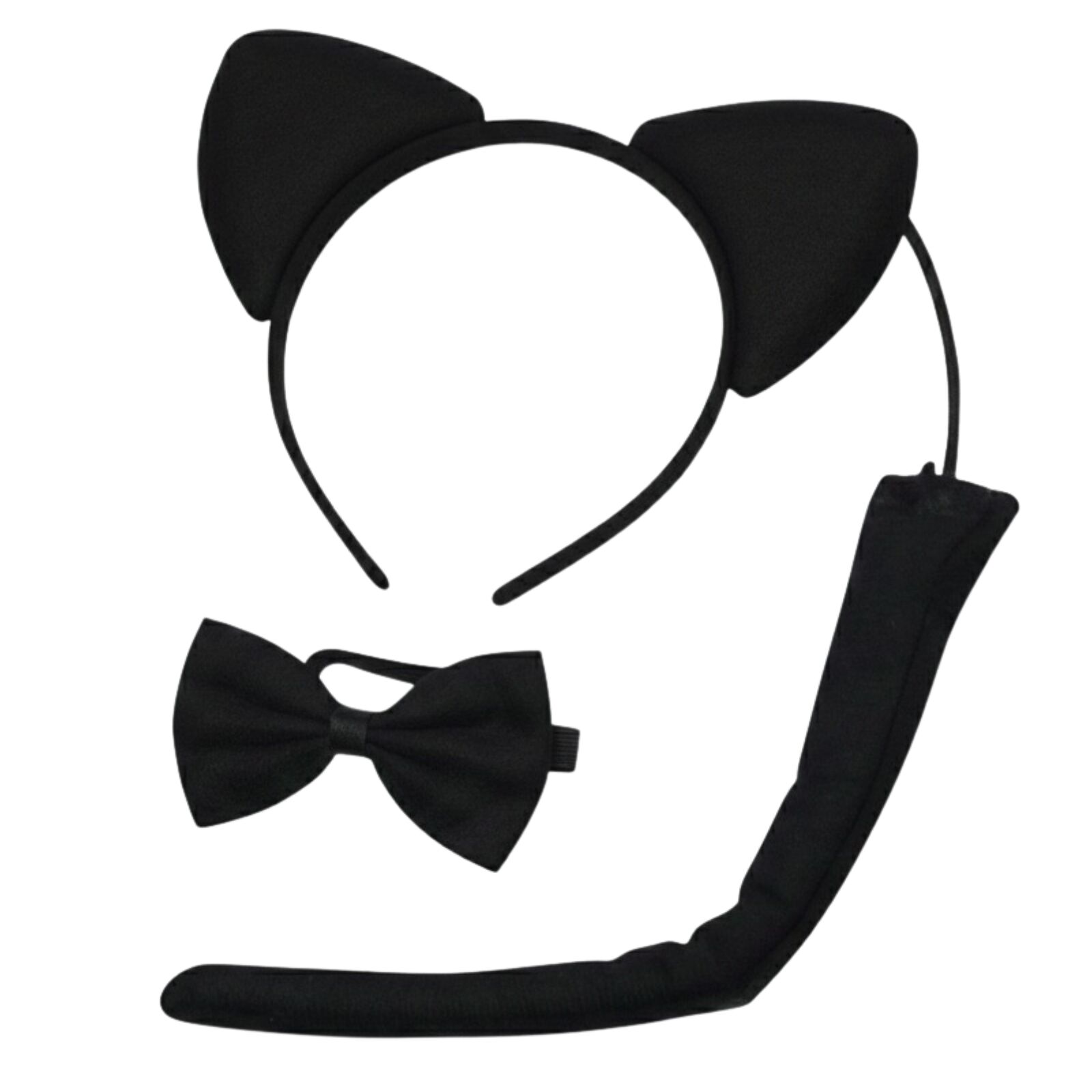 Premium Black Cat Ears Headband, Bow Tie & Tail Set