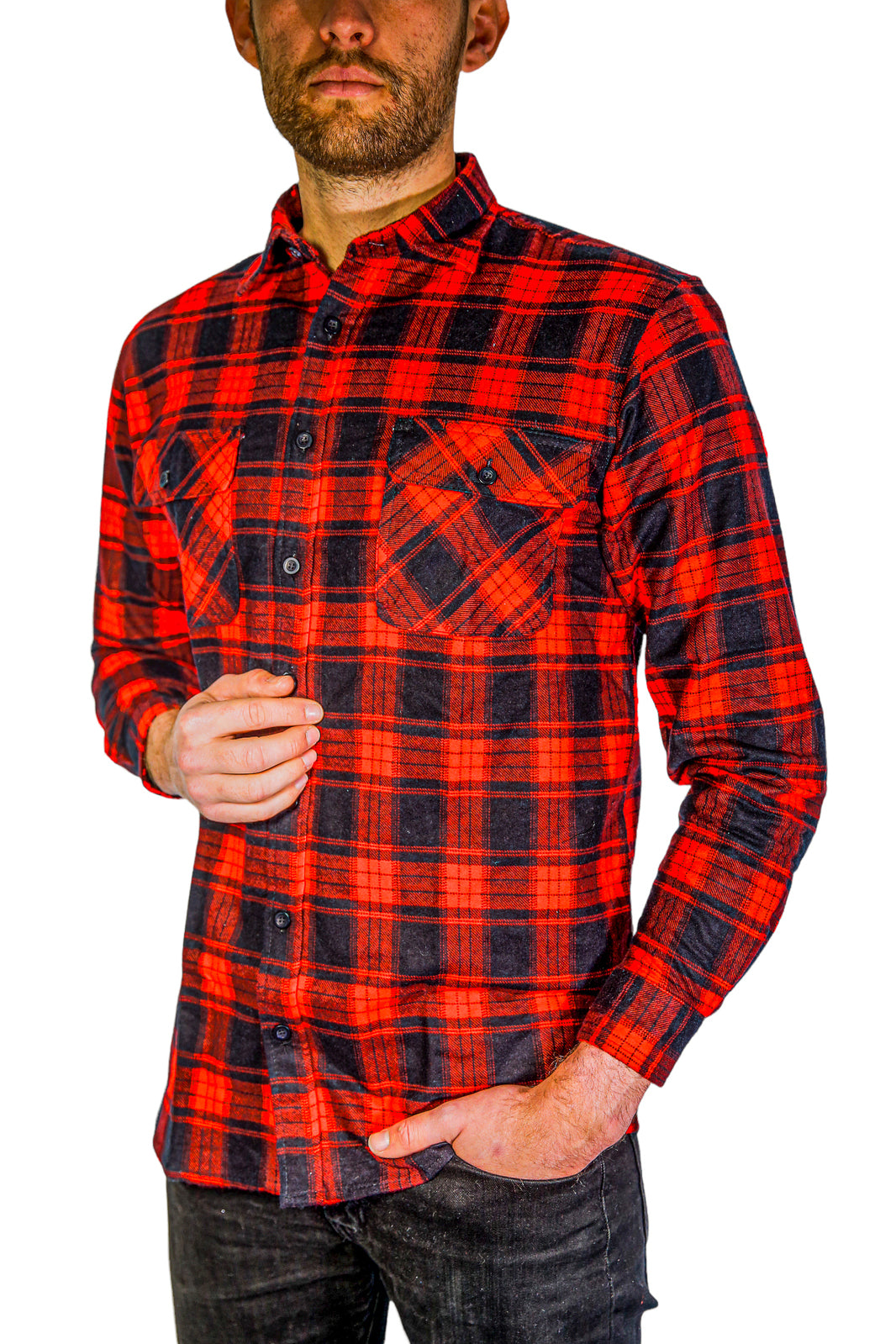 Premium Men's Red 100% Cotton Check Flannelette Shirt 5XL