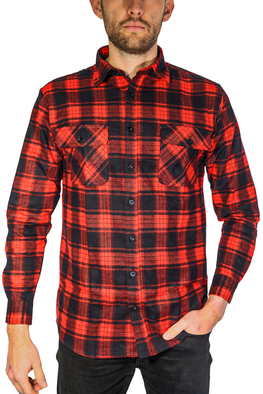 Premium Men's Red 100% Cotton Check Flannelette Shirt L