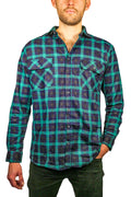 Premium Men's Green Navy 100% Cotton Flannelette Shirt XL
