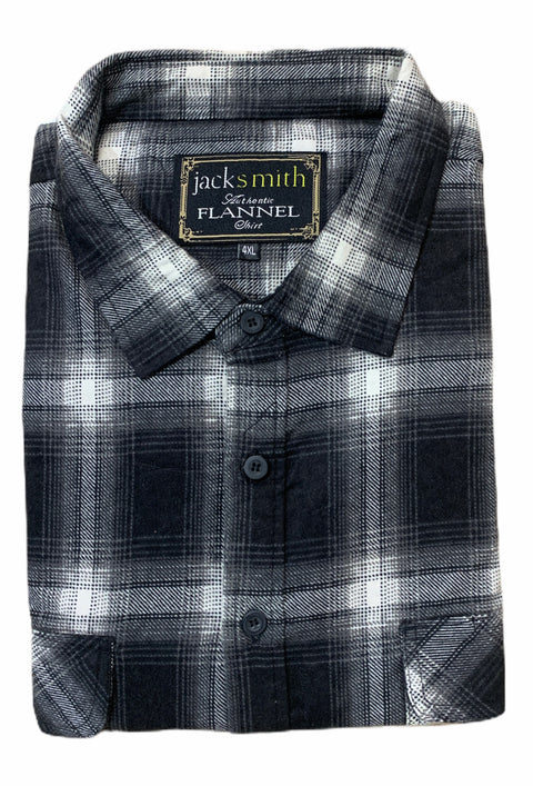 Premium Men's Black 100% Cotton Half Placket Flannelette Shirt 5XL