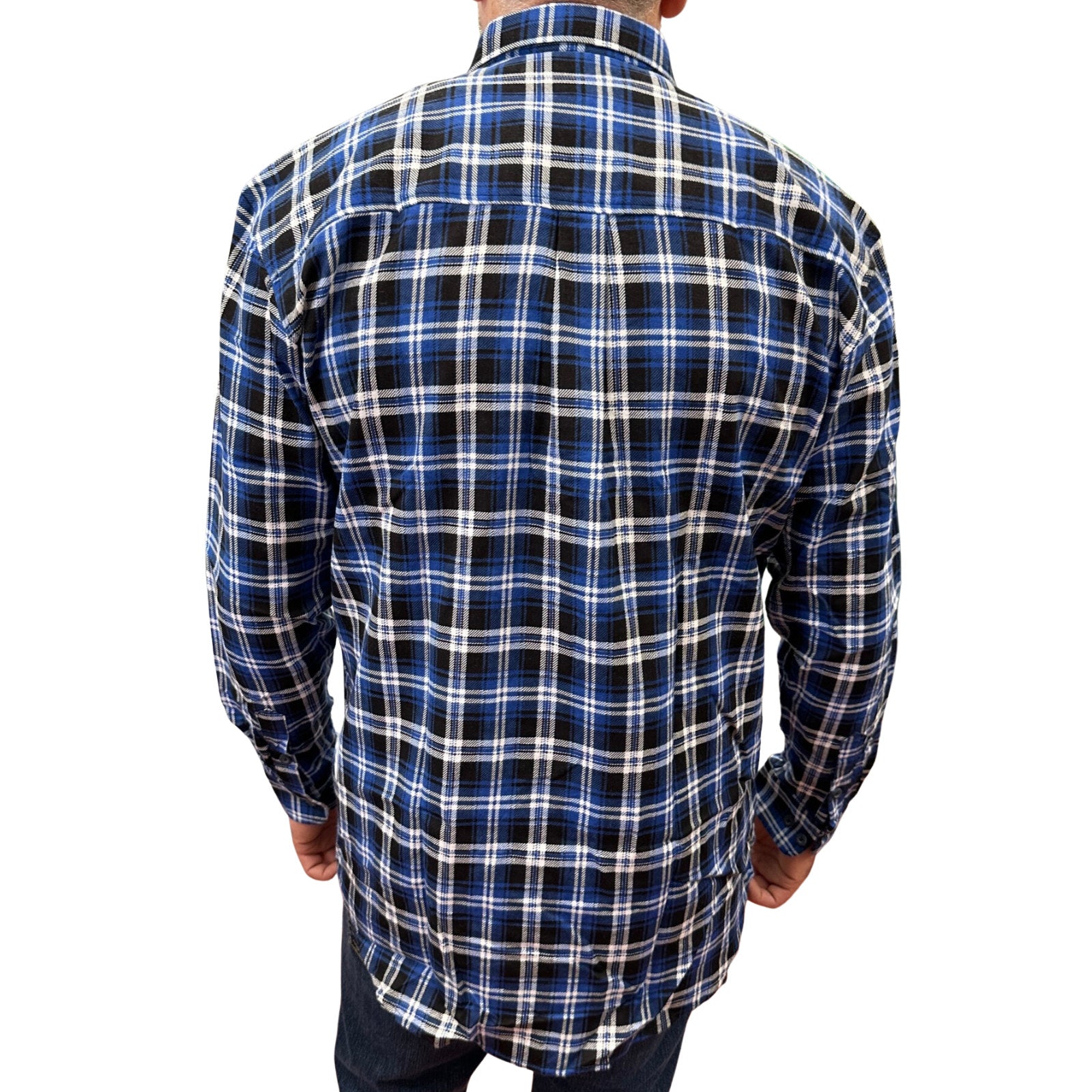 Premium Men's Blue Black 100% Cotton Half Placket Flannelette Shirt XL