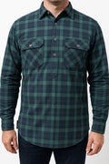 Premium Men's Green Navy 100% Cotton Half Placket Flannelette Shirt L