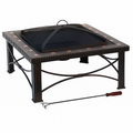 Premium Square Slate Tile Fire Pit – 30 Inch with Spark Guard