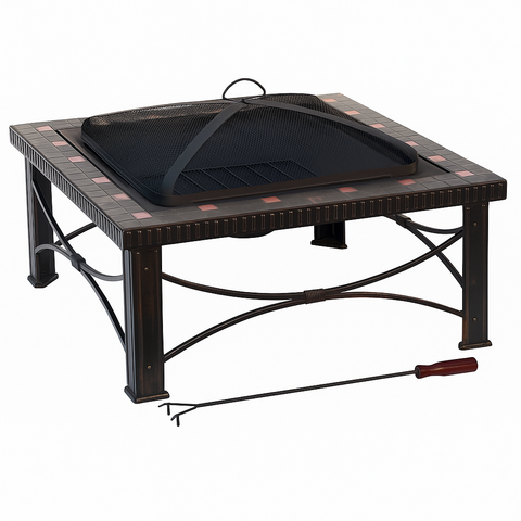Premium Square Slate Tile Fire Pit – 30 Inch with Spark Guard
