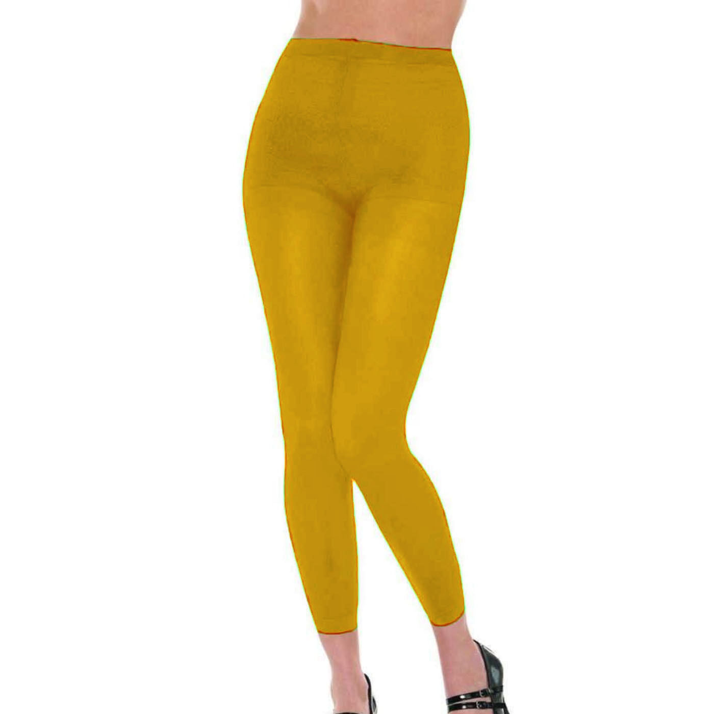 Premium Women's Yellow Footless Fluoro Stretch Tights