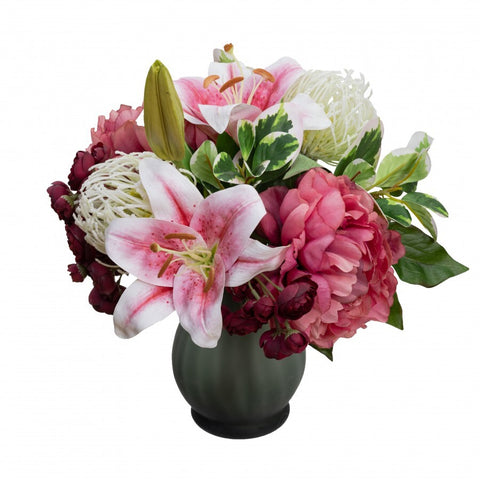 Rose Peony & Wisteria Arrangement - Pink Glass Flower Plant 34cm - SuperSaverAU - view 2