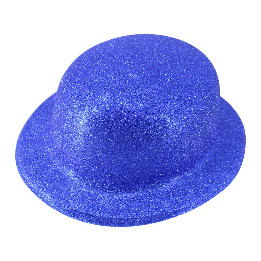 Premium Glitter Bowler Hat with Plastic Construction - Blue