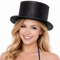 Premium Glitter Top Hat with Plastic Construction - Black