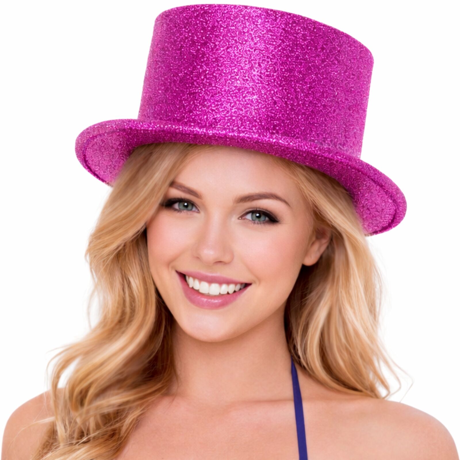 Premium Glitter Top Hat with Plastic Construction - Hot Pink