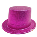 Premium Glitter Top Hat with Plastic Construction - Hot Pink