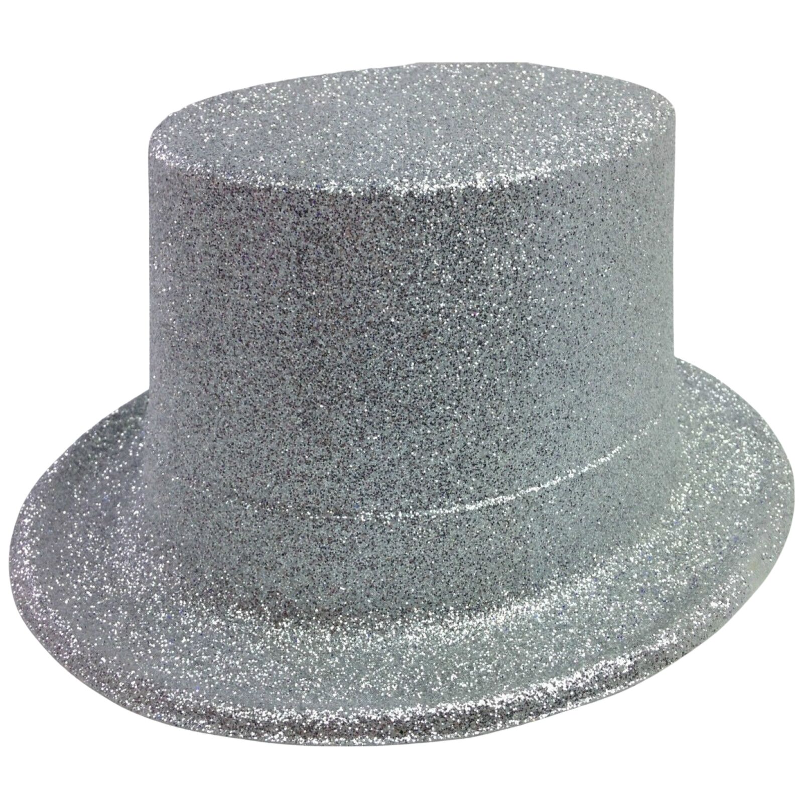 Premium Glitter Top Hat with Plastic Construction - Silver