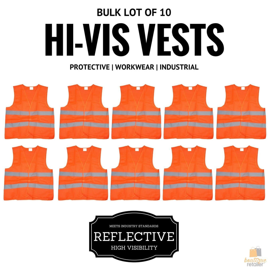 Premium Hi Vis Safety Vest Bulk Pack with Reflective Tape - Orange, 10 Pack
