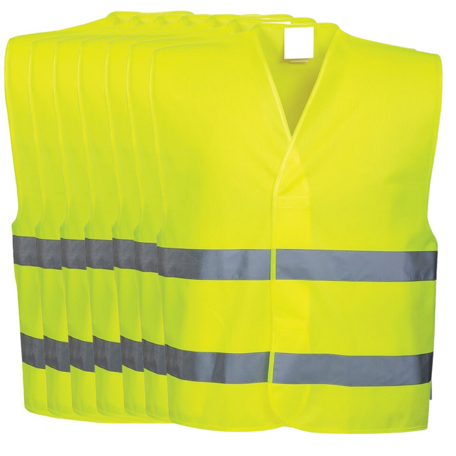 Premium Hi Vis Safety Vest Bulk Pack with Reflective Tape - Yellow, 10 Pack