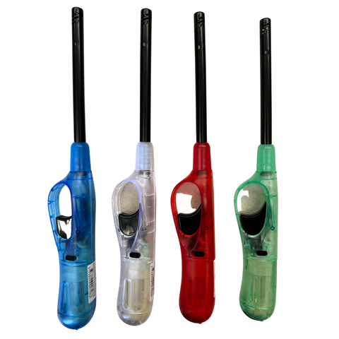 12x Clear Long Gas Lighter - 28cm, Assorted Colours, Disposable, Safety Lock - SuperSaverAU - view 2