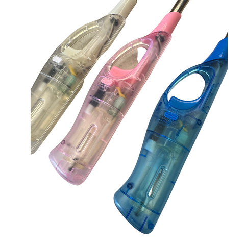 12x Clear Long Gas Lighter - BBQ, Kitchen, Cigarette, Safety Lock, Assorted Colors - SuperSaverAU - view 1