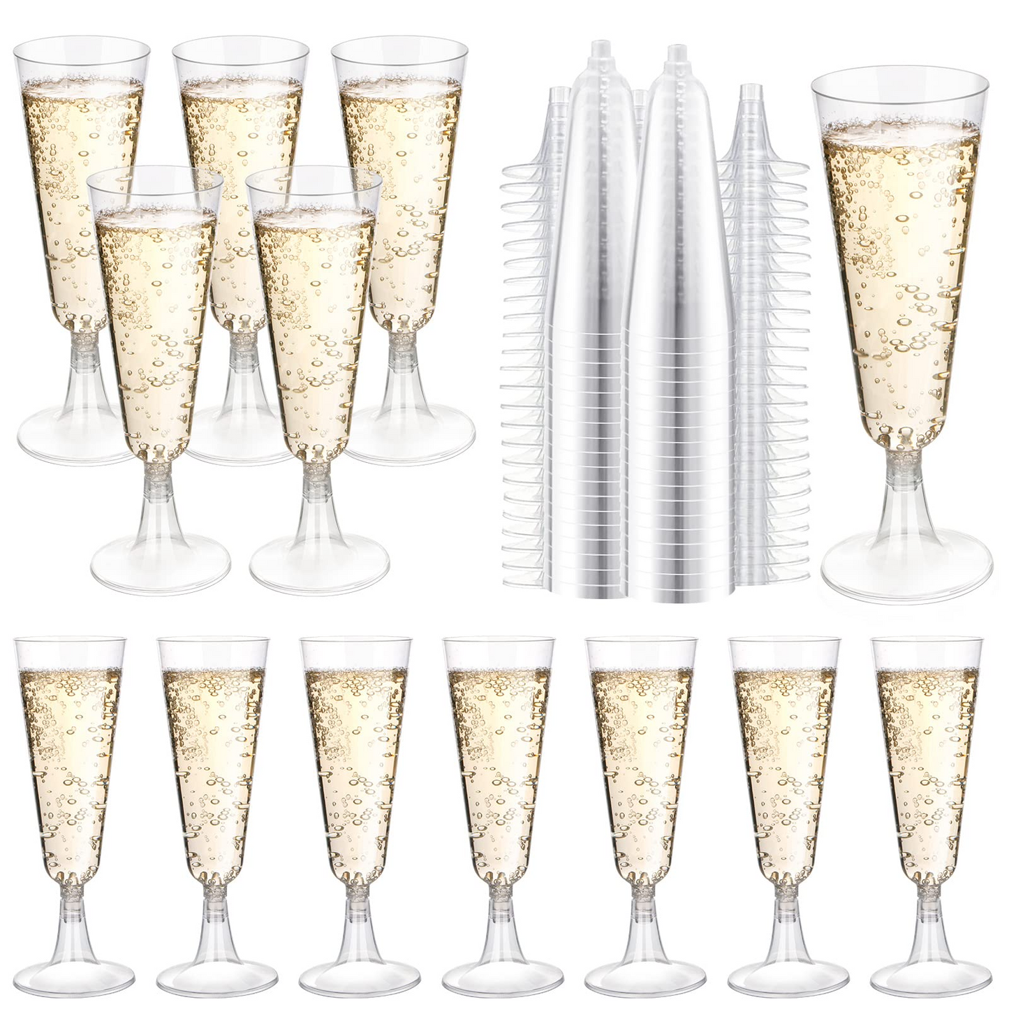 144x 150ml Premium Plastic Champagne Glasses Flutes Mimosa Bulk - Clear