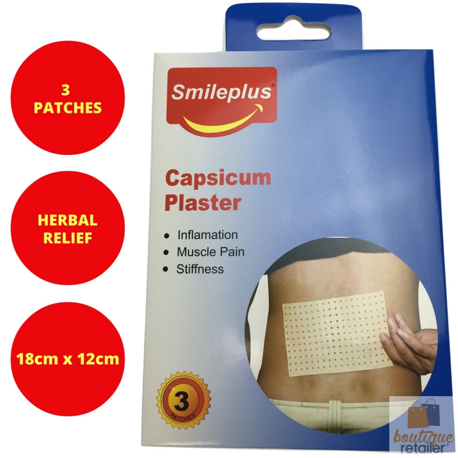 Premium Capsicum Herbal Plaster Patches 18x12cm 3 Pack Cut-to-Size Comfort Pads